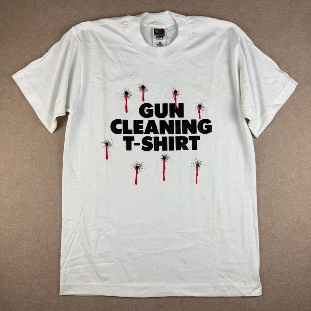 Vintage Gun Cleaning T-Shirt Mens M White Funny Novelty Single Stitch USA Fabric